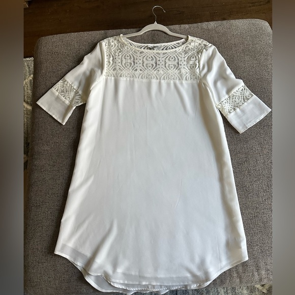 Dresses & Skirts - Medium White dress with lace sleeves.